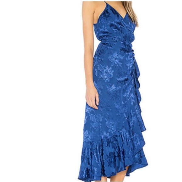 MAJORELLE Albany Midi Wrap Dress in Cobalt Blue Size S - Picture 2 of 8